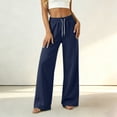thumbnail image 4 of Women's Wide Leg Pants High Waisted Drawstring Elastic Waist Solid Color Loose Palazzo Lounge Pants with Pockets, 4 of 5