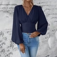 thumbnail image 2 of Long Sleeve Shirts For Women Waistline V Neck Sleeve Sleeve Solid Color Ruffled T Top Womens Long Sleeve Tops, 2 of 7