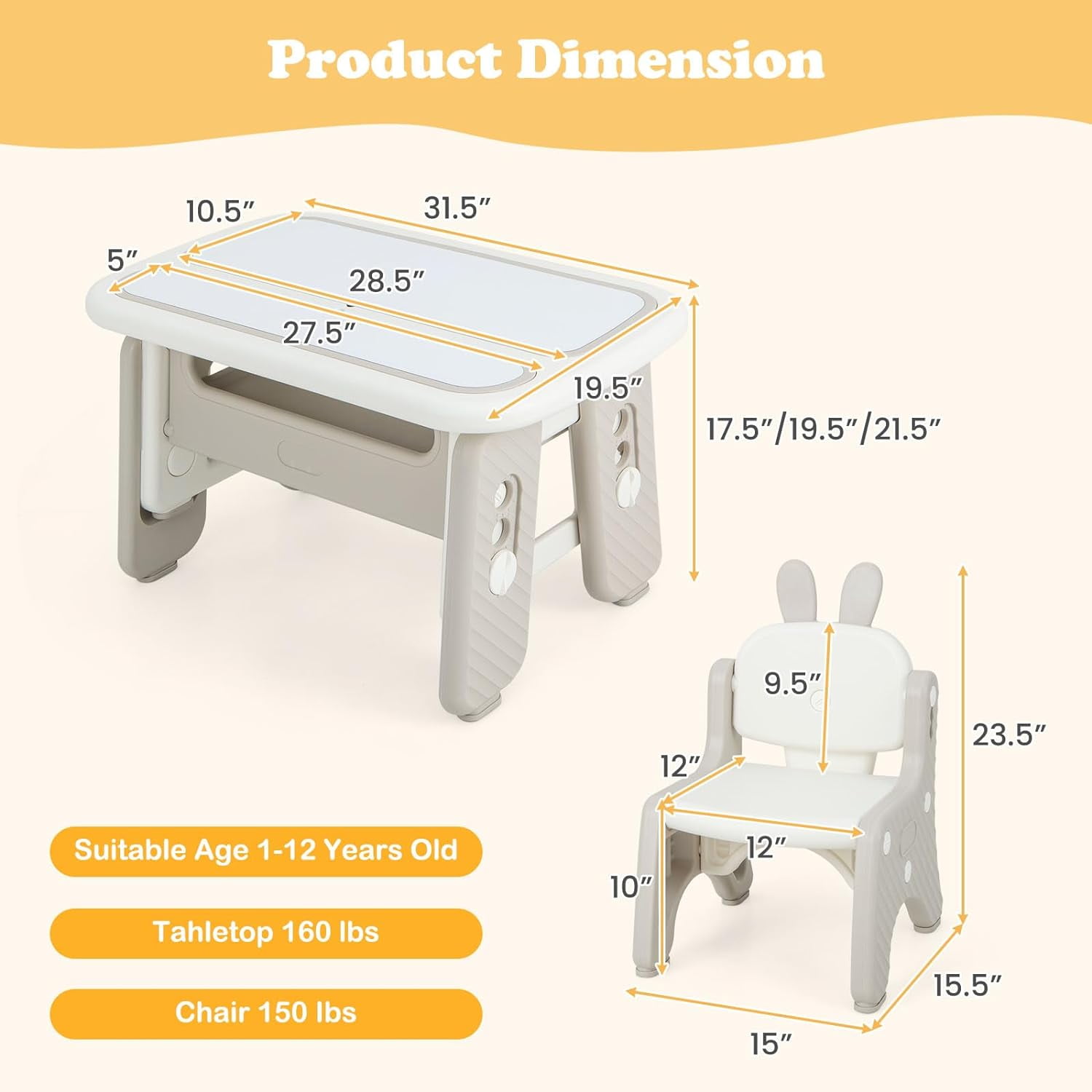 OLAKIDS  Kids Table and Chair Set, Activity Table with Magnetic Drawing Board 4 Gears Adjustable Height Bookshelf Watercolor Pens, Toddler Plastic Furniture Table for Playing Reading Eating