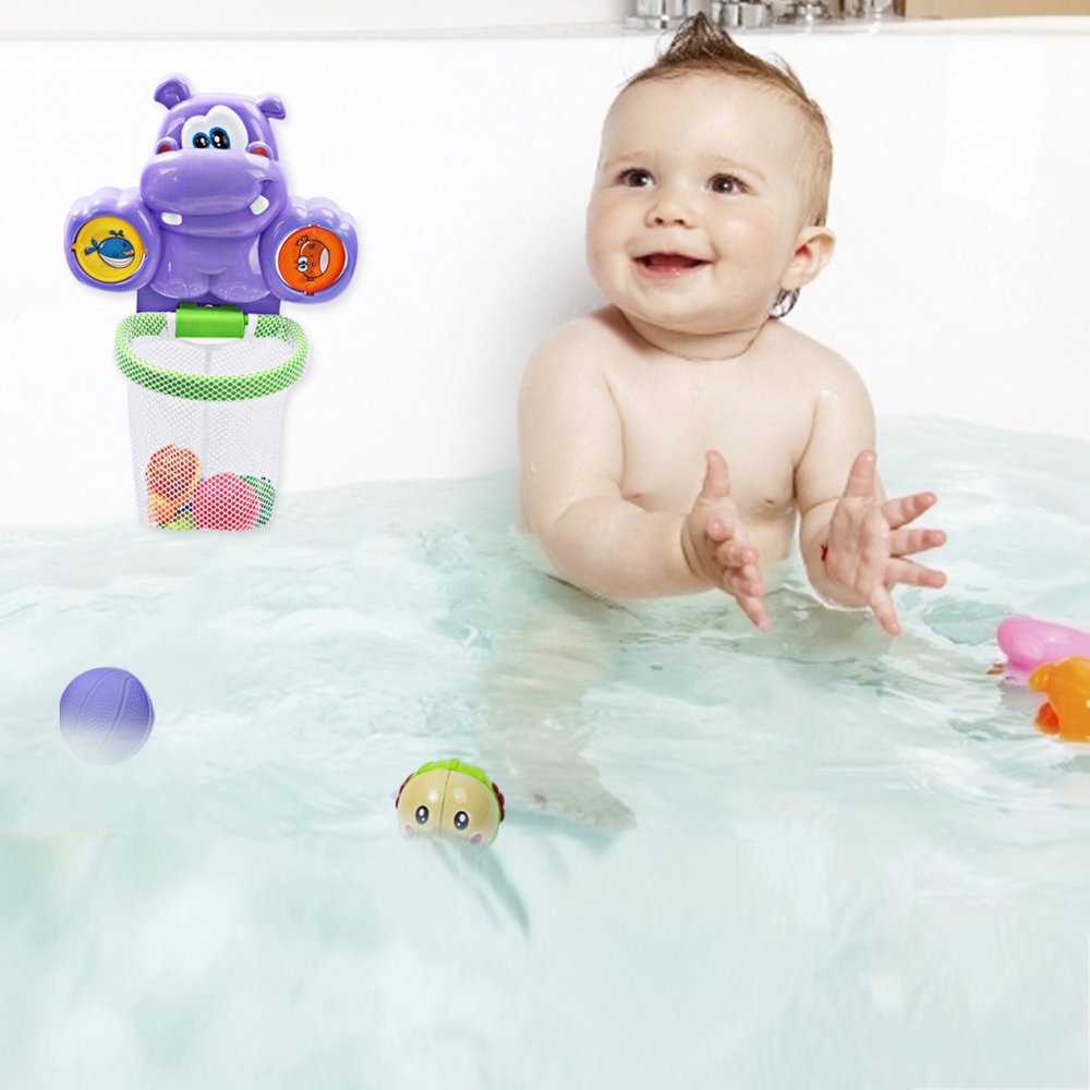 Prolriy Hippo Basketball Hoop Bathtub Shooting Game Toddler Bath Toys