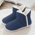 thumbnail image 4 of Xfvqtps Knit Slipper Boots for Womens up to Ankle Plush Lining Fuzzy Solid Color Slip on Soft Sole Memory Foam Non Slip Insulated Warm Winter Snow Boots Dark Blue, 4 of 5