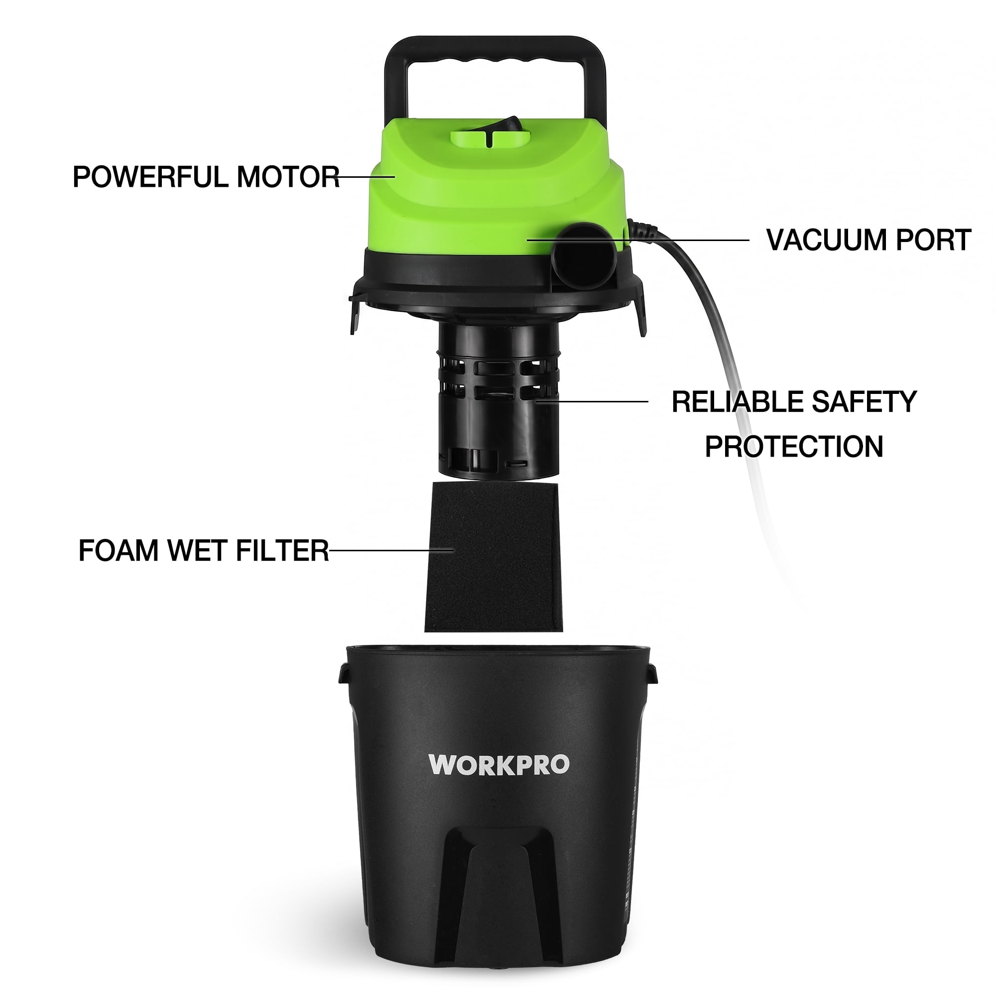 WORKPRO Wet Dry Vacuum 1.5 Gallon 2.5 Peak Horsepower 3-in-1 Portable Shop Vacuum Cleaner Black W125442AW