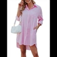 thumbnail image 2 of Vestidos Casuales Holgados de Larga con Rayas Lisas y Botones para Mujer Rosa S, 2 of 10