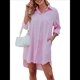 thumbnail image 2 of Vestidos Casuales Holgados de Larga con Rayas Lisas y Botones para Mujer Rosa XXL, 2 of 10
