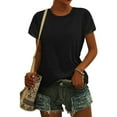 thumbnail image 4 of Womens Basic Blouses Crew Neck Solid Color Short Sleeve Loose Fit Tops 2025 Summer Trendy Casual T-Shirts, 4 of 7