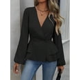 thumbnail image 4 of Women Dressy Long Sleeve Blouses,Wrap Peplum Work Shirts V Neck Business Tops Elegant Fall Outfits Black XL, 4 of 9