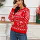 thumbnail image 2 of Suéter de punto navideño para mujer, sudadera con cuello redondo, manga larga, patrón geométrico de copos de nieve, suéter rojo, otoño 2024, nuevo producto, 2 of 5