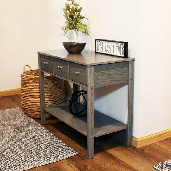 Sunnydaze Classic MDF Console Table with Drawers and Silver Knobs, Thunder Gray