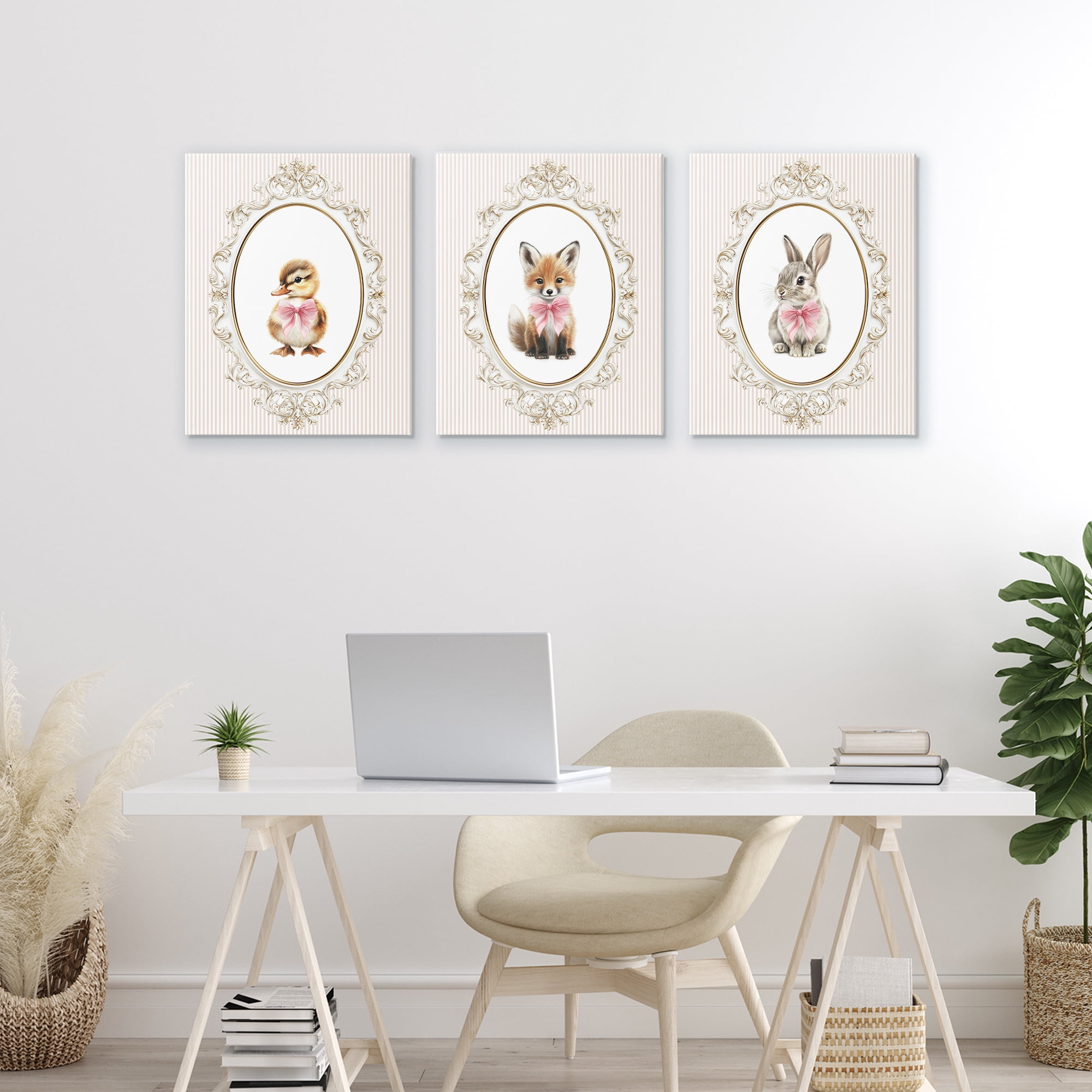 Stupell Industries Vintage Animals with Ornate Design 3 Piece Canvas Wall Art Set, design by Christine Simpson Art