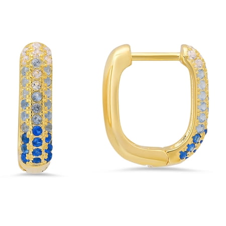 Kylie Harper 14k Gold Over Silver Blue Sapphire Ombre Pave CZ Hoop Earrings