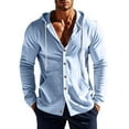 thumbnail image 2 of VSSSJ Mens Cotton Linen Hoodie Casual Button Down Long Sleeve Pocket Retro Hooded Shirt Comfortable Relaxed Fit Vacation Shirt Top Light Blue XL, 2 of 9