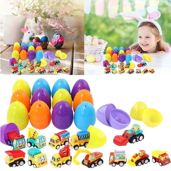Crafts DIY Toys Prefilled Eggs with Pull Back Construction Vehicles for Play and Activities