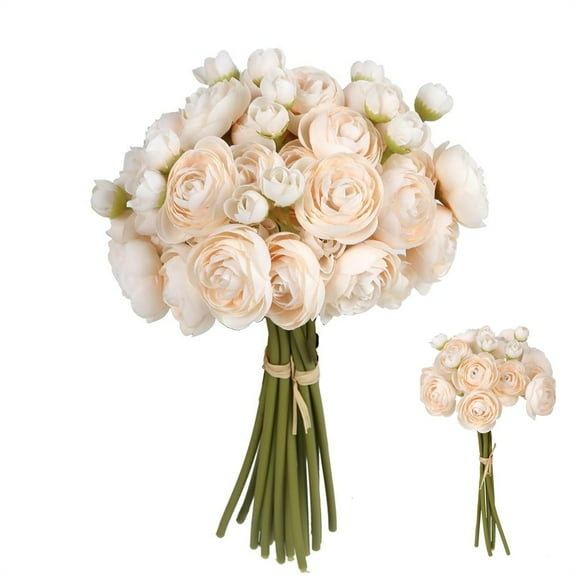 18 Pcs Faux Ranunculus Decorative Flowers Cream Color Artificial Flowers Silk Mini Ranunculus Bulk for DIY Bouquet Wedding Arrangements Bridal Shower Birthday Filler Flowers By HYG