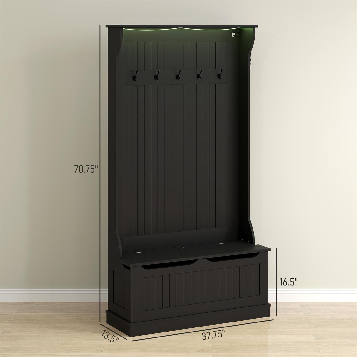 Demi Bonn 70" Hallway Bench with Coat Rack and Shoe Storage, 3-in-1 Entryway Organizer for Home, Storage Hooks and Hall Tree for Convenience, Black