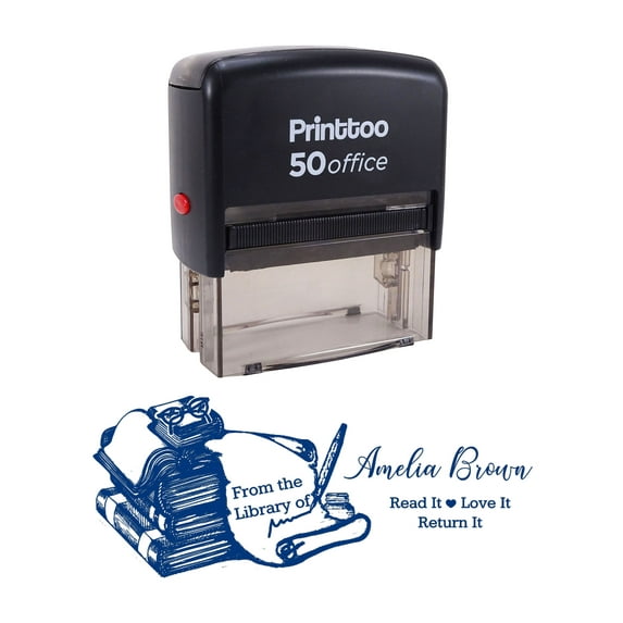 Printtoo Personalized Blue Self Inking Read It Love It Return It Favor Stamp Custom Library Rubber Stamper-68 x 30 mm