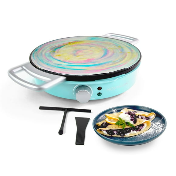 Nostalgia 12-Inch Spinning Crepe Maker For Pancake Breakfast Art With Non-Stick Cooking Griddle Spatula And Batter Spreader Included