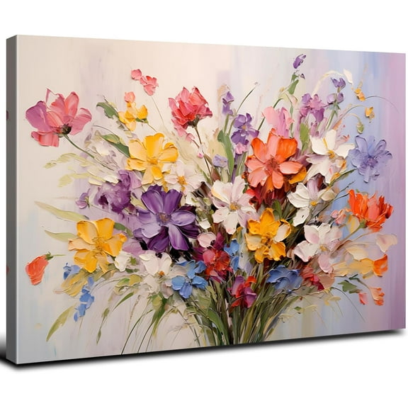 AXXPosters-Framed Floral Botanical Wall Art Wildflowers Bouquet Wall Decor for Bathroom Colorful Daisy Poppy Oil Painting Style Canvas Print Aesthetic Flower Picture Blossom Plants Artwork Bedroom