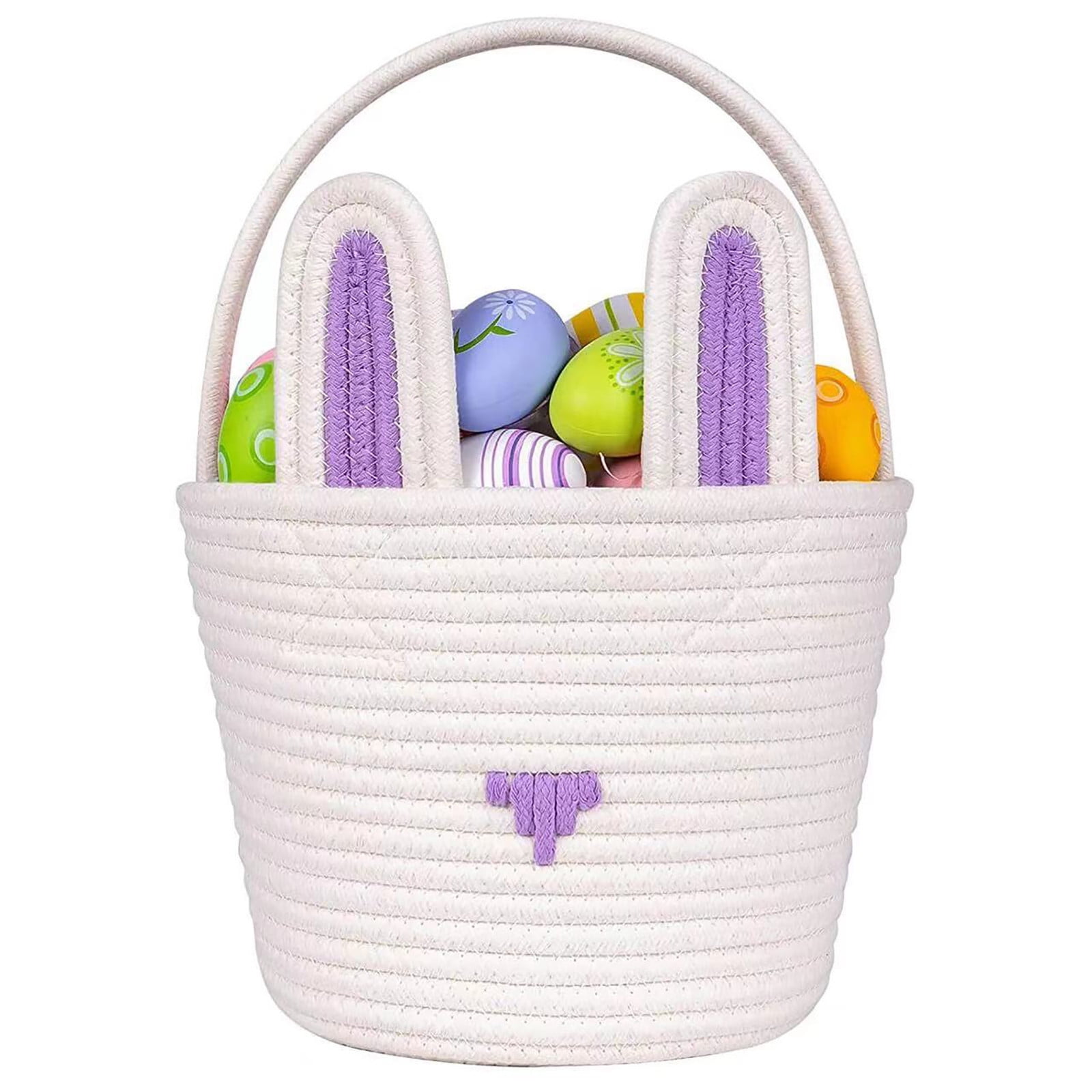 kladzum Easter Basket with Handle Kids Bunny Easter Baskets Easter Bunny Bucket Tote for Easter Eggs Hunts Decorations Candy Gifts Storage Basket