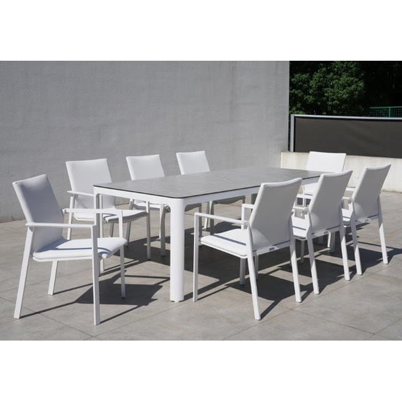 Versailles 7pc Dining Set with Tribeca Table 6- Ritz Dining Chair 1- Orenelli 39.5" x 87" with 6mm Ceramic Glass Dining Table with Umbrella Hole