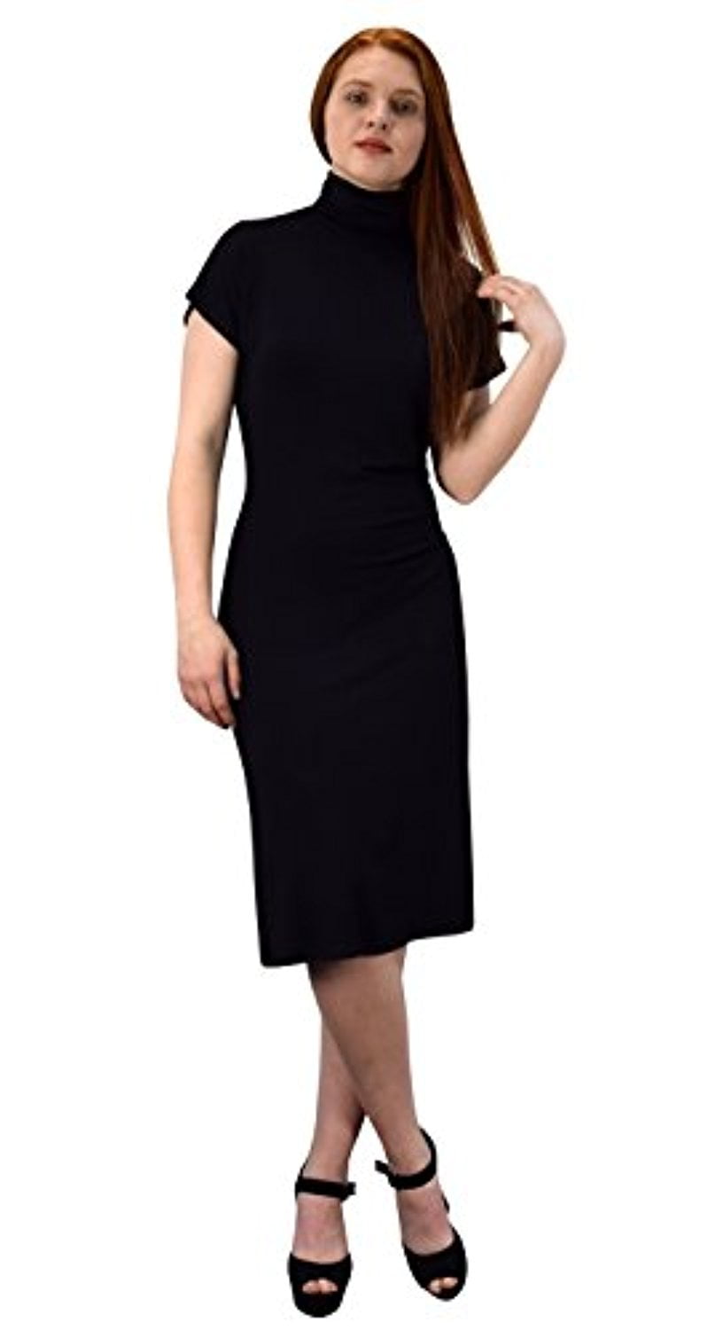 black short sleeve midi dress