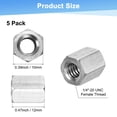 thumbnail image 3 of Uxcell 5-Pack 1/4"-20 UNC Tuercas de Acoplamiento Hexagonales, 0.47" Longitud Acero Inoxidable 304 Totalmente Rosqueadas [Tono Plateado], 3 of 6