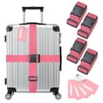thumbnail image 1 of Conjuntos de 4 correas de equipaje aprobadas por TSA, conjunto de correas de equipaje y etiquetas de maleta, cinturón ajustable para maletas [Rosa], 1 of 1