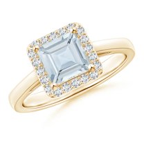 ANGARA Natural Classic Square Aquamarine Halo Ring in 14K Yellow Gold for Women (Size-6mm) | March Birthstone, Birthday, Anniversary, Jewelry Gift for Women | Natural Aquamarine Ring