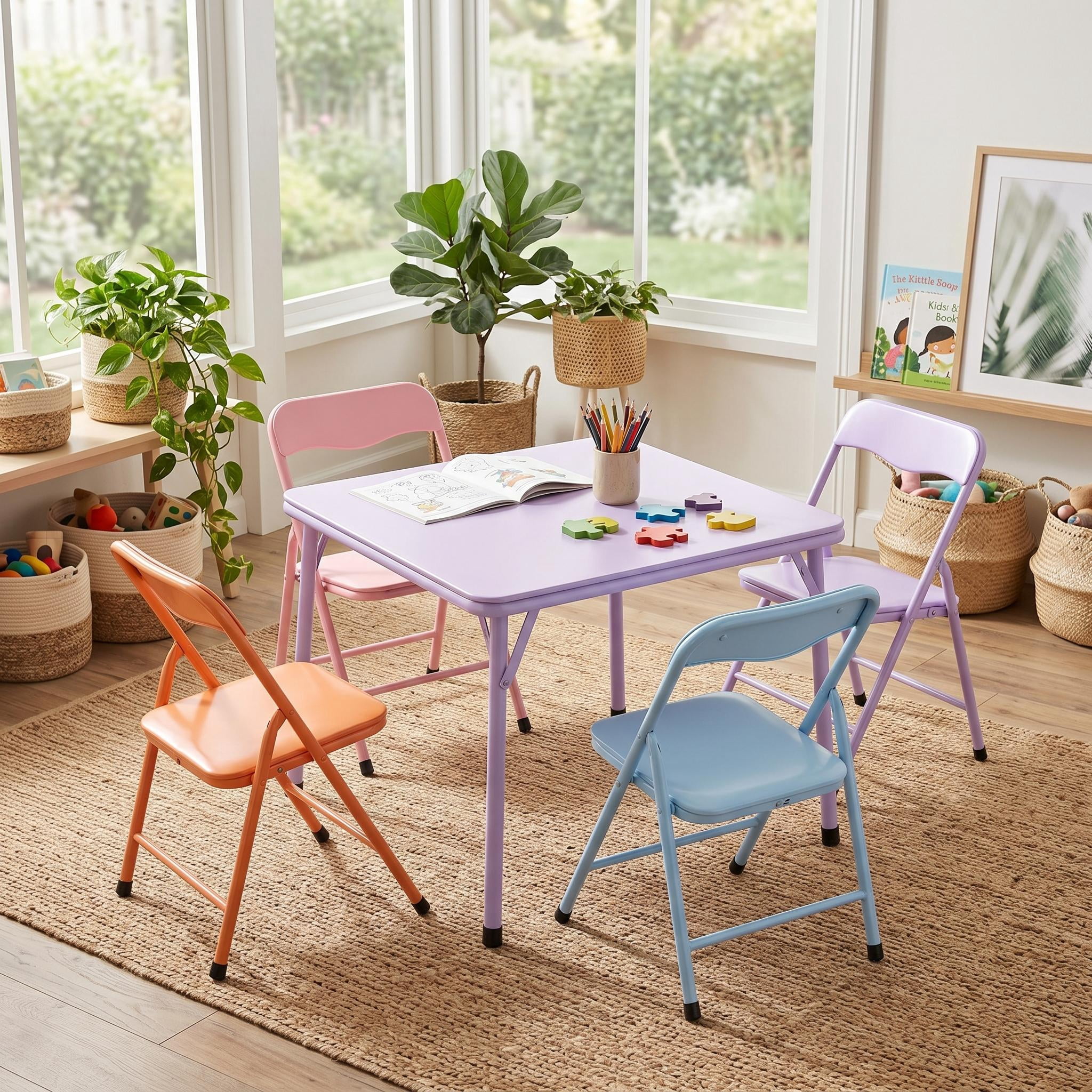 Homy Casa Kids Play Table and 4 Chairs Set, Ideal for Toddler Daycare Preschool Classroom Playroom