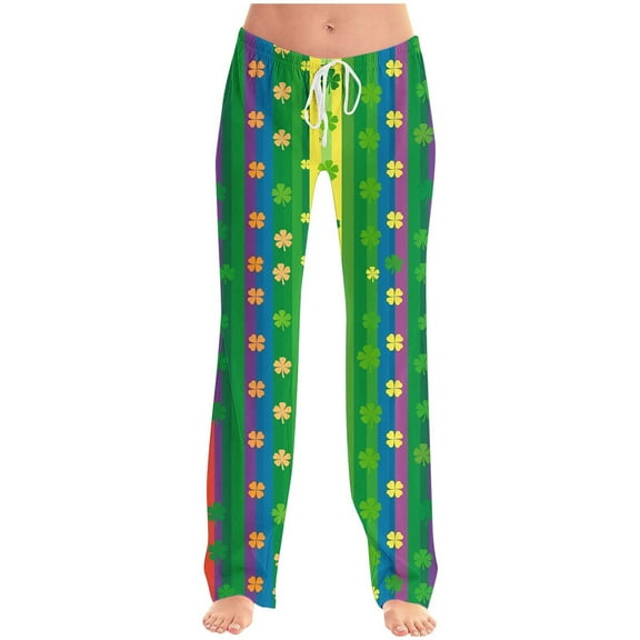 Women's Comfy Stretch Floral Print Drawstring Palazzo Wide Leg Lounge Pant Green 3XL