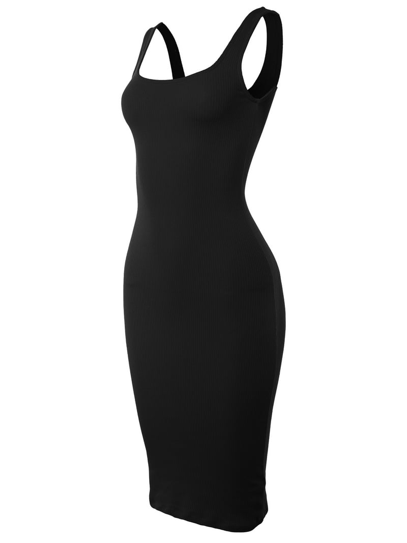 A2Y Women's Ribbed Square Neck Sleeveless Midi Bodycon Dress Black M -  Walmart.com