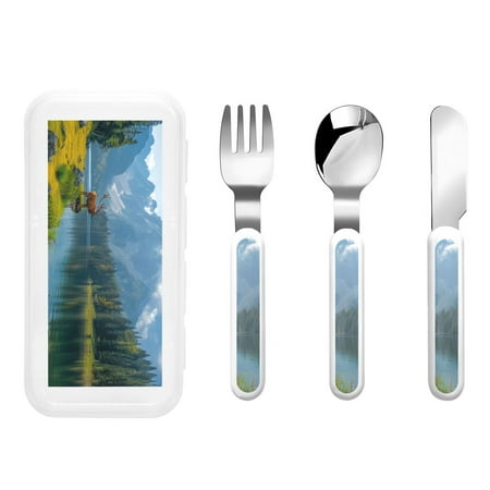 

Balery Majestic Deer Mountain Lake for Stainless Steel Kids Silverware Set - Child and Toddler Safe Flatware - Children s Knife Fork And Spoon Set - Metal Kids Cutlery Set