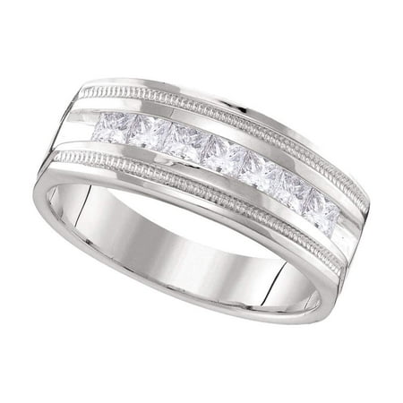 10kt White Gold Mens Round Diamond Single Row Milgrain Wedding Band Ring 1.00 Cttw