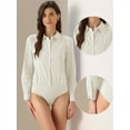 thumbnail image 2 of DARING DIVA Leotard Shirt Collared Button Down Long Sleeves Bodysuit S Beige, 2 of 6