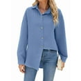 thumbnail image 2 of Camisas de Larga con Botones para Mujer, Blusas de Trabajo de Gran Tamaño con Cuello y Hombros Caídos, Blusa Holgada con Textura Azul Vaquero XL, 2 of 9