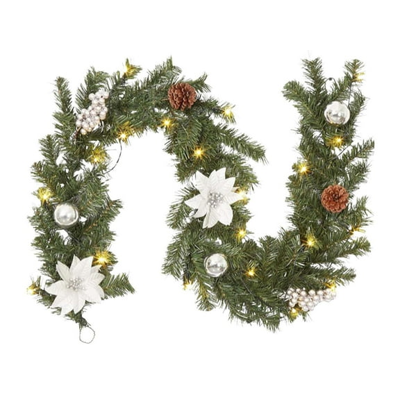 Fmbmuo 5.9 ft Christmas Garland UV Resistant Red Berry Garland Indoor Silver Decorations, Rustic/Lodge Plastic 2 pcs Artificial Garlands For Wall / Door / Window Decor