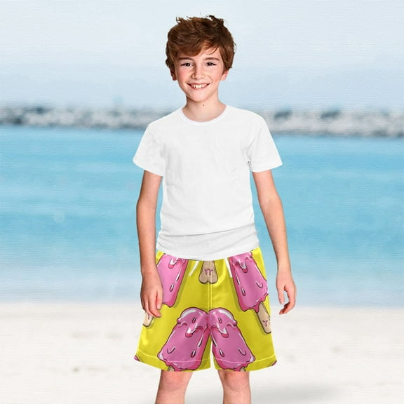 Pink Ice Cream Boys Swim Trunks Boardshorts Swimsuit Quick Dry Board Shorts Bathing Suit 2-12T
