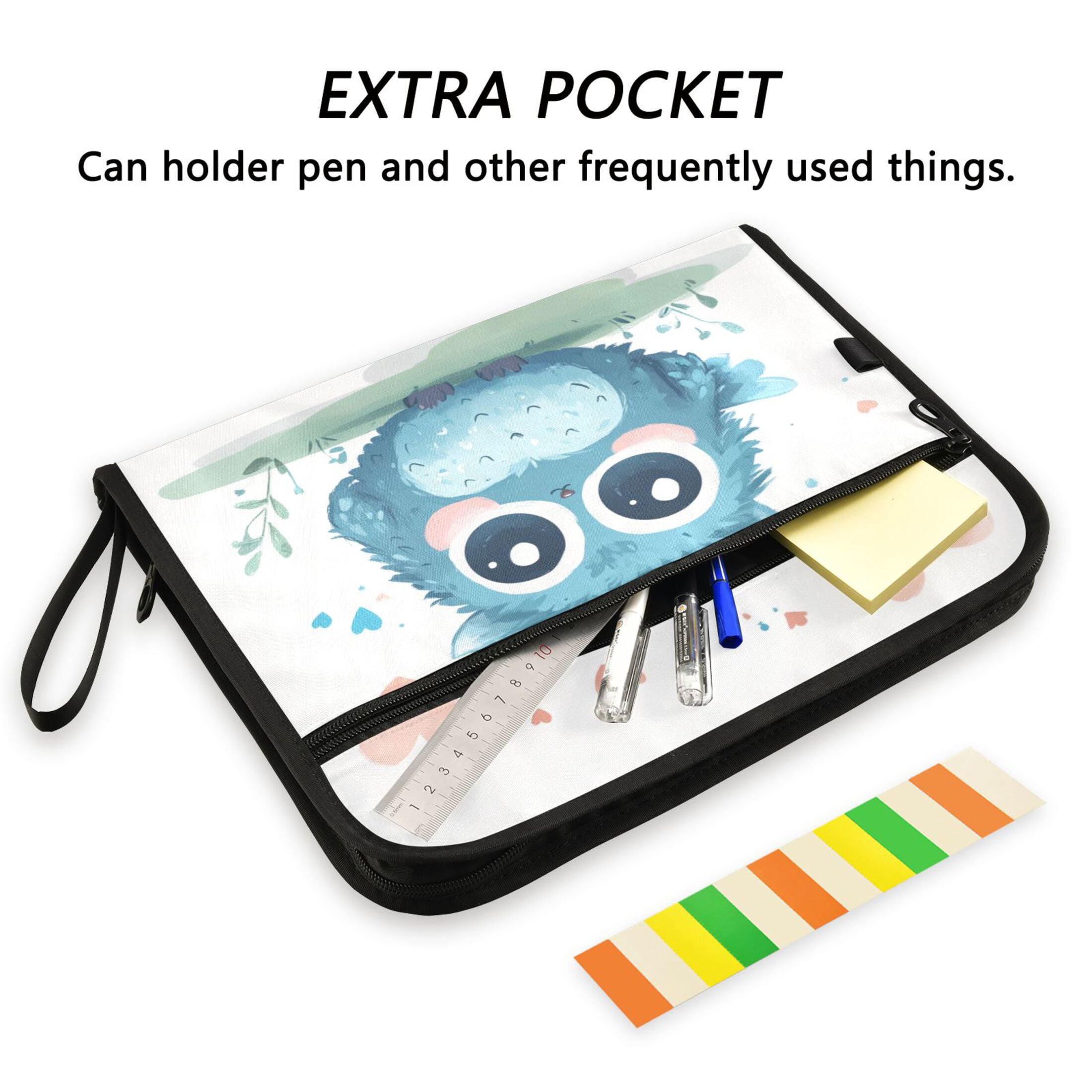Organ Folder 14.2 x 0.8 x 10.6 Inches 13 Separate Pockets A4 Size Documents Folder A Sort Storage File Manager For The Home Office Beautiful Cute Blue Owl