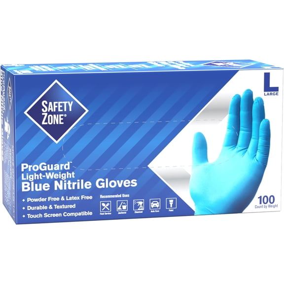 Safety Zone® Nitrile Powder Free 3 Mil Exam Gloves Blue Lrg