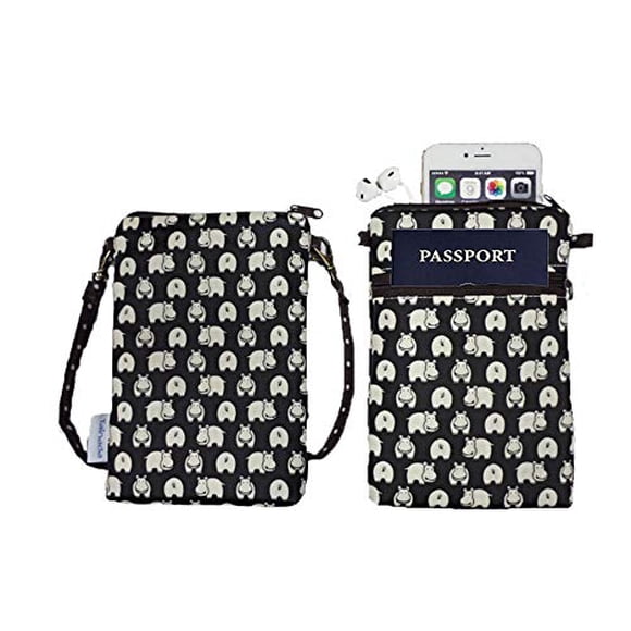 Tainada Women Crossbody Shoulder Travel Zippered Wallet Purse Clutch Phone Bag w/Detachable Strap (Hippo Pattern Black)