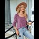 thumbnail image 5 of Blusa de Punto Acanalada de Larga para Mujer, Holgada, Suave, , con Cuello Cuadrado, Informal, Tipo Suéter. Rojo Púrpura M, 5 of 10