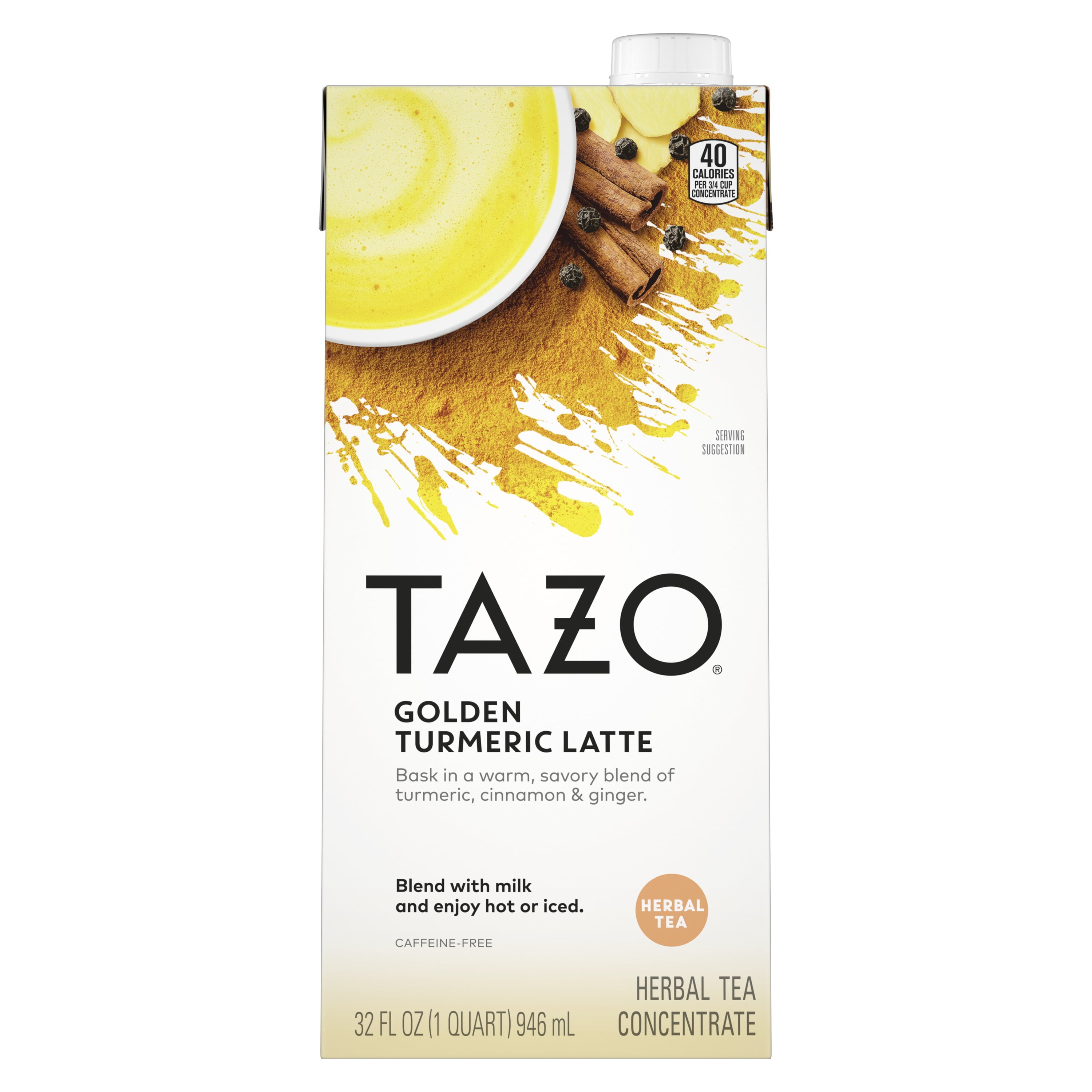 TAZO Golden Turmeric Latte Iced Tea Concentrate Herbal Tea, 32 Oz Carton