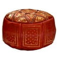 thumbnail image 3 of Red Leather Moroccan Handmade Poof, 3 of 3