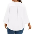 thumbnail image 3 of bbyeadc Plus Size Women White Blouses Ruched Split Cuff 3/4 Sleeve Tee Tops Casual V Neck Oversized Summer Clothes L-5XL Fashion Light Loose Baggy Shirt, White L, 3 of 5