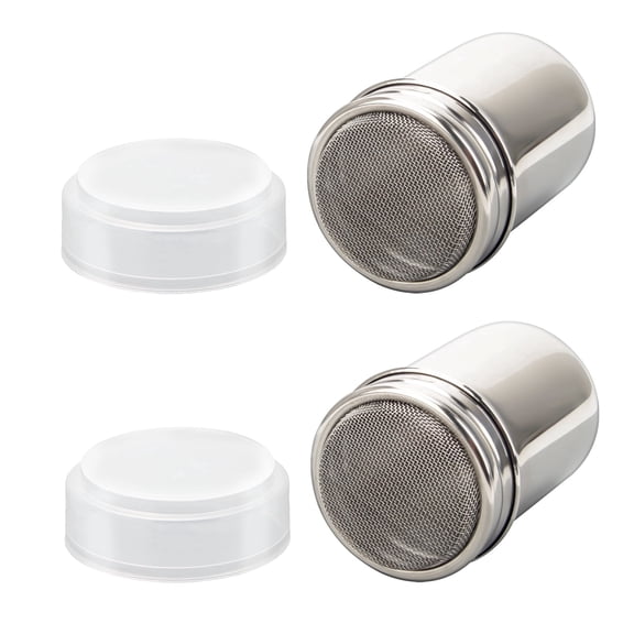 Plutput 2 Pack Stainless steel Icing Sugar Powder Shaker with Lid Chocolate Cocoa Flour Mesh Sifter Duster Sprinkler for Coffee