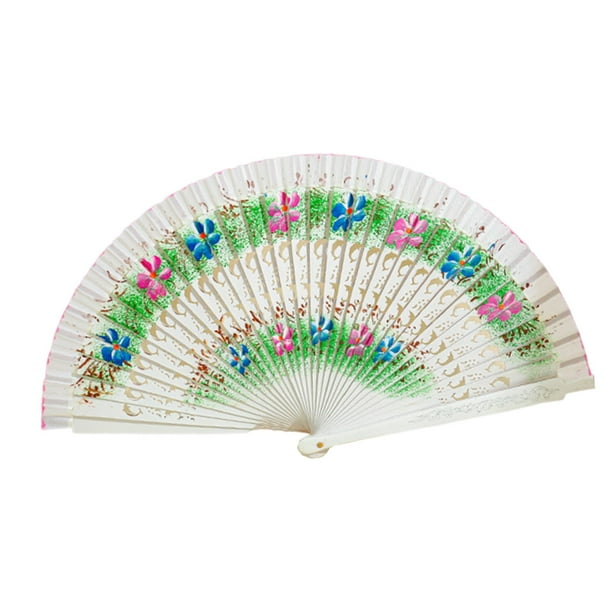 Abanico de mano plegable tradicional hecho a mano, ligero, de madera, para bodas y cosplay. blanco