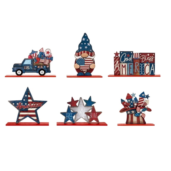 Memorial Day Saving!4th of July Decorations, 4th Of July Wooden Tabletop Decor 6 Pack Patriotic Tiered Tray Signs For Independence Day Home Party Decoration