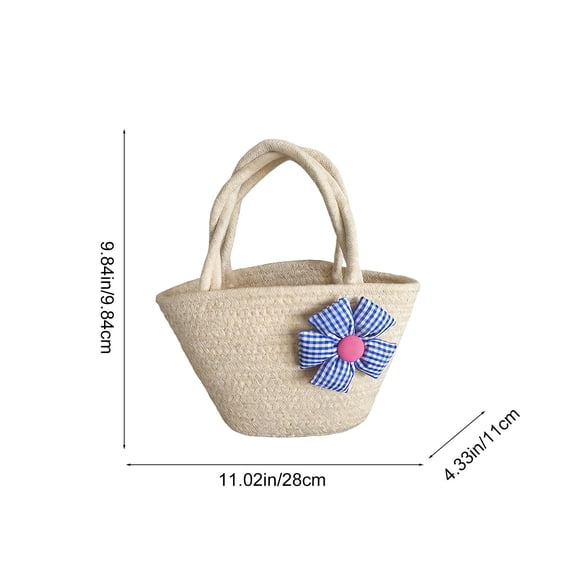 ToyKingdee Casual Woven Tote Bag with Embroidered Floral Accent, Lightweight Handbag for Daily Use