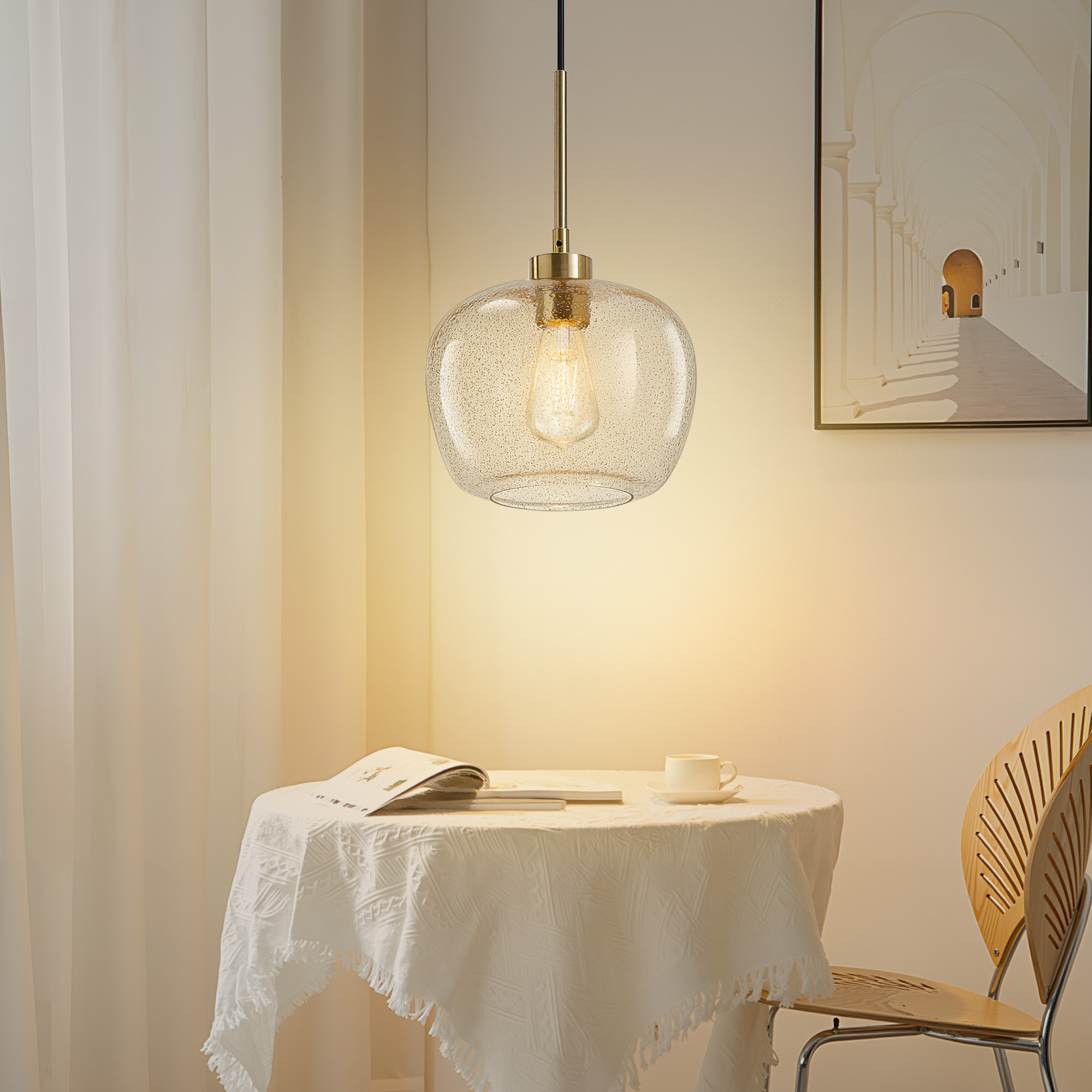 NATYSWAN Vintage Mini Globe Chandelier, 9.75 Inch Wide Single-Light Flush Mount Ceiling Fixture with E26 Socket for Small Spaces, Hallway, Bathroom（Bulb Not Included）