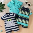 thumbnail image 1 of QJUHUNG Ensemble 3 Pcs de Barboteuse Décontractée à Manches Courtes pour Bébé Garçon Adorable, Col Rabattu et Col Ras du Cou, Cache-Couche Doux et Respirant pour Tout-Petit et Nourrisson avec Design Facile à Changer, 1 of 7
