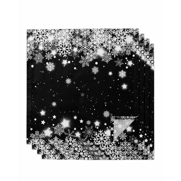 Black Christmas Snowflakes Cloth Napkins Set of 4 Reusable Dinner Napkins, Xmas Winter Textured Cocktail Napkin Washable Table Napkins for Wedding/Holiday Party/Baby Shower 20"x20"